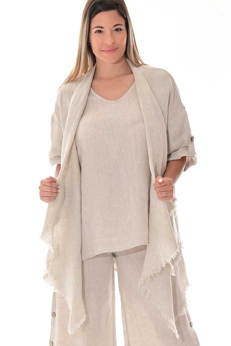 Women's Lightweight Linen Cascade Blazer – Open-Front Layering Top - LLWB3107 - Casual Tropical Wear