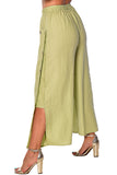 Azucar Ladies Wide Leg 100% Linen Pants w/Front Pockets & Button Detail (3) Colors-LLWP116
