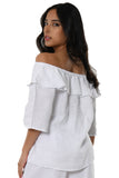 3/4 Sleeve Off-the-Shoulder Ruffle Top by AZUCAR - LLWB2072