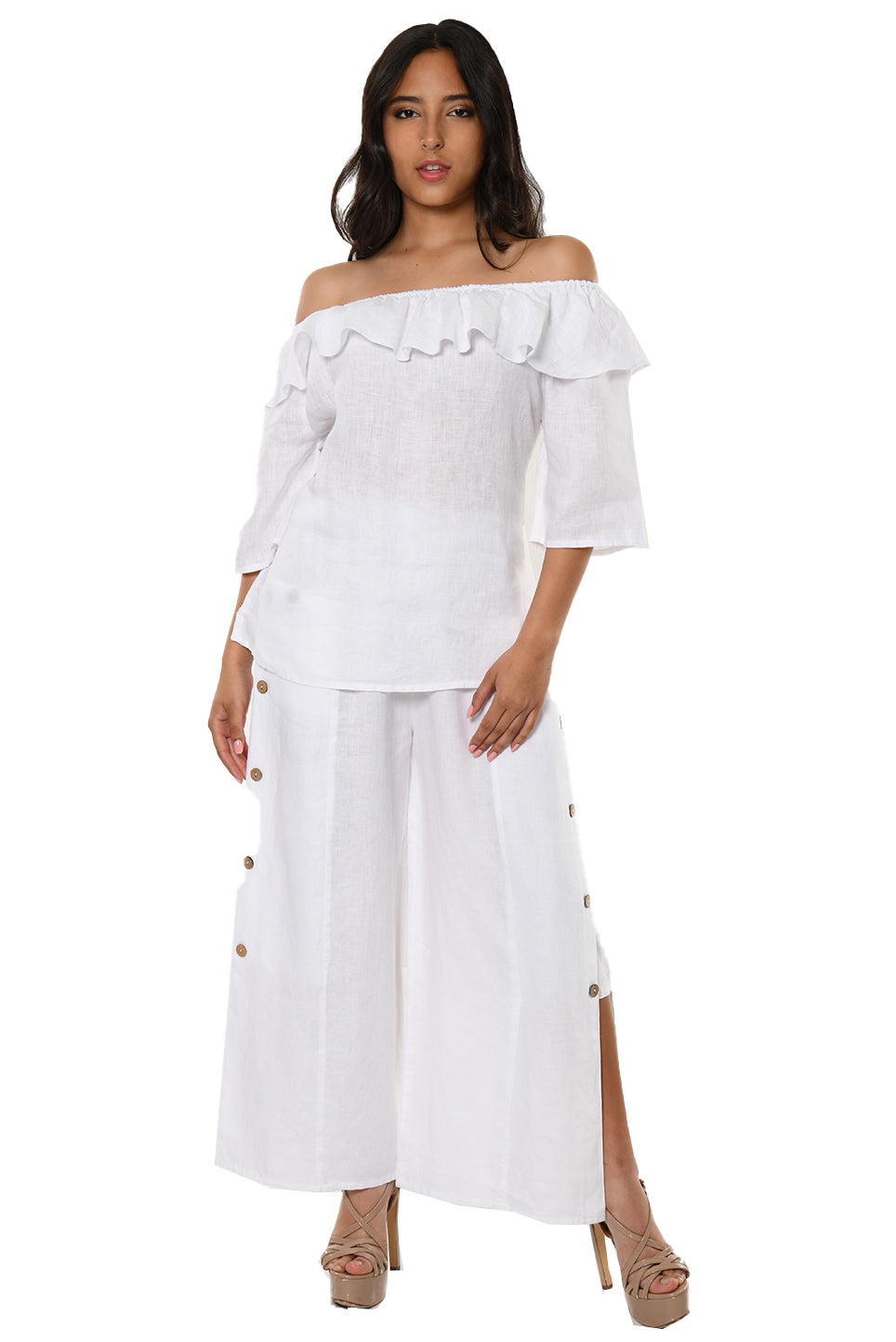 3/4 Sleeve Off-the-Shoulder Ruffle Top by AZUCAR - LLWB2072 - Casual Tropical Wear