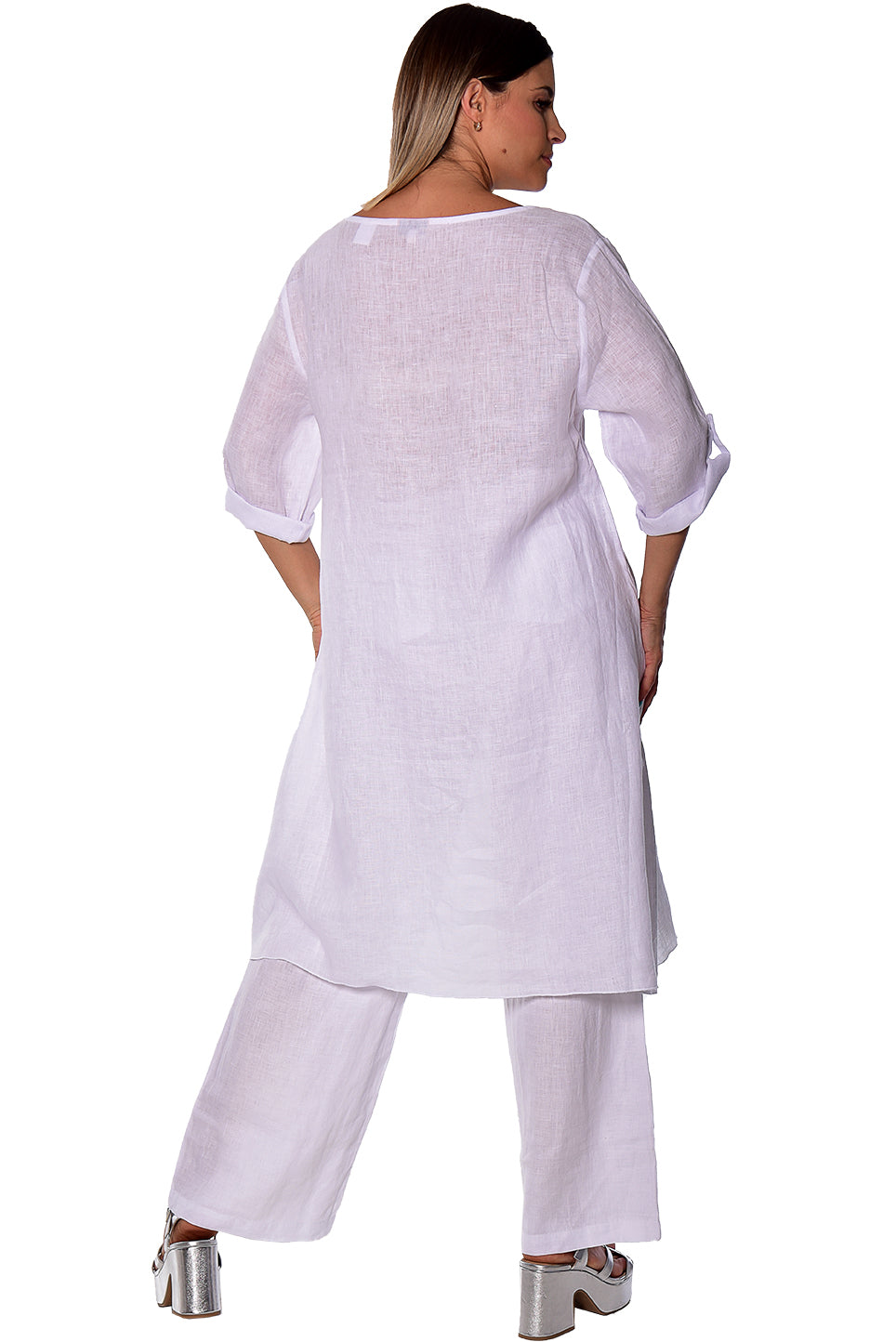 Azucar Linen Loose 3/4 Sleeve Tunic Rushed Draw String Hem- LLWB2073 - Casual Tropical Wear