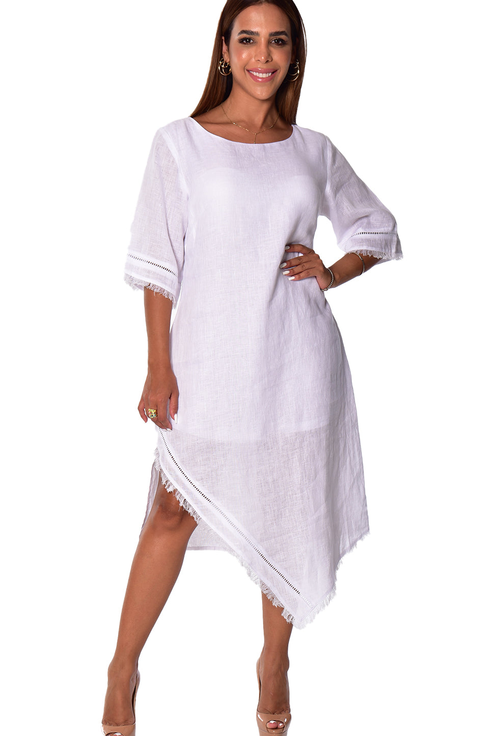 Azucar Ladies 3/4 Sleeve Handkerchief Hem Dress