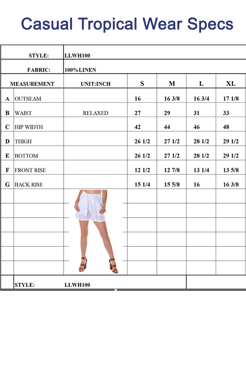 Azucar Ladies 100% Linen Shorts w/Soft Fabric Tie Front Belt - In (5) Colors - LLWH100 - Casual Tropical Wear
