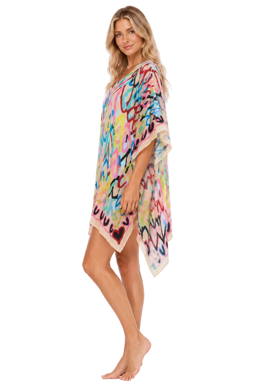 AZUCAR Beach Splash Collection Colorful Heart Print Resort Cover-Up Dress – Women's Lightweight Beach & Cruise Cover Up - LPT4018