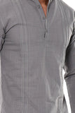 Bohio Men's Cotton Beach Summer Casual Pin-Tuck Banded Collar Long Sleeve Shirt in (3) Colors-MCS1079 - Casual Tropical Wear