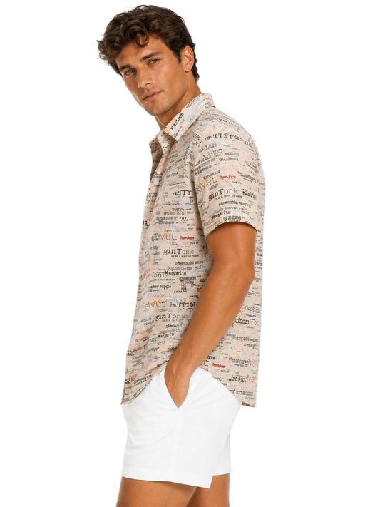 Men’s Cocktail Print Resort Shirt – Tropical Vacation Button Down for Beach, Cruise, Bar & Summer Getaways - MCX1946