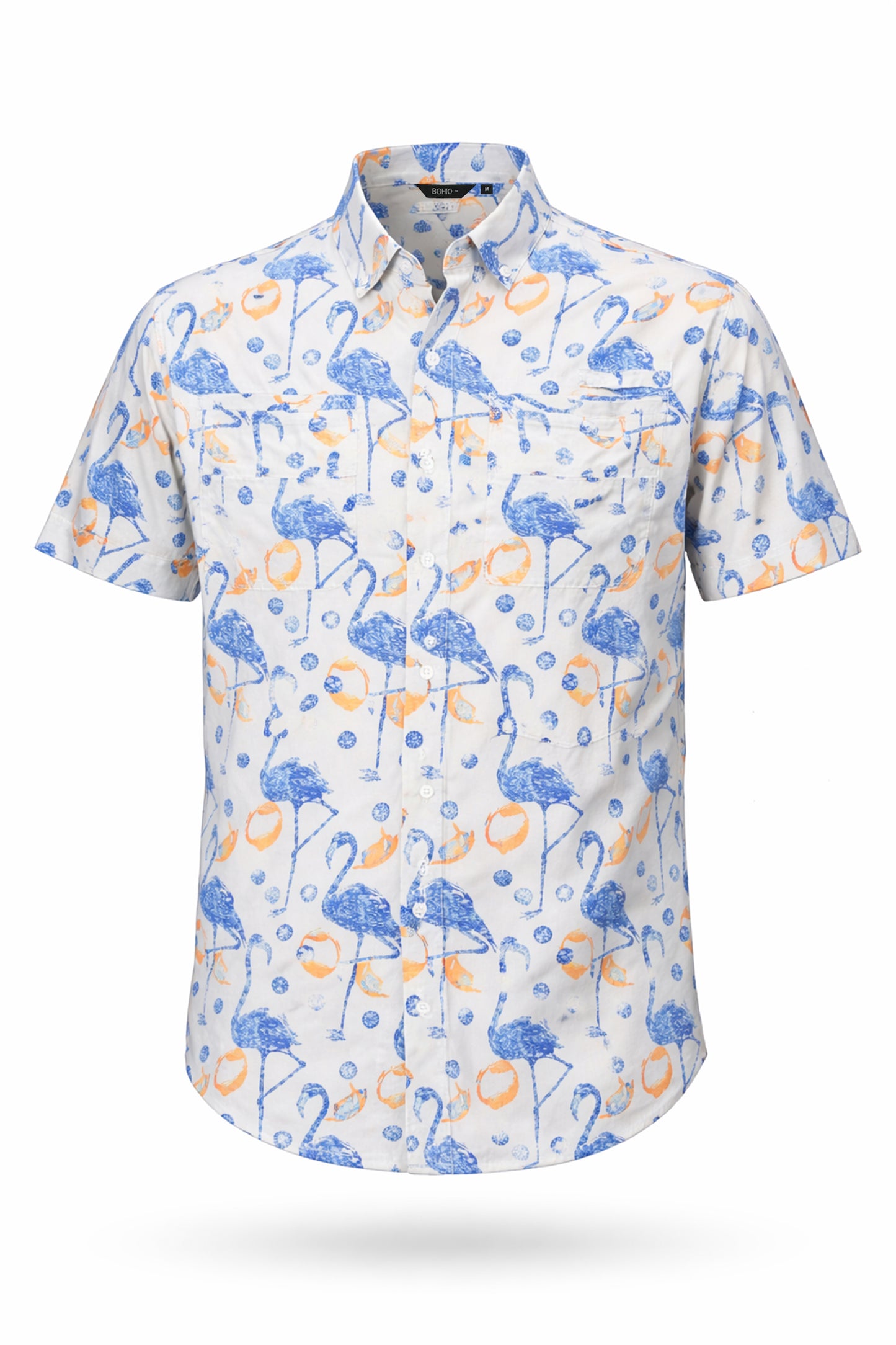 BOHIO Men’s Flamingo Fishing Shirt – Short Sleeve Vented Stretch Performance Shirt - MCX3829 - Casual Tropical Wear