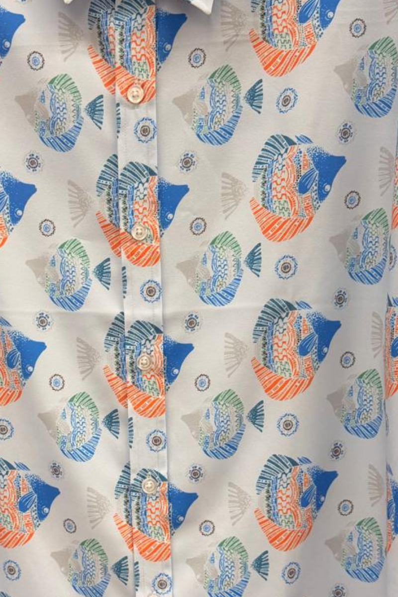 Coral Reef Fish Print Short Sleeve Shirt – Tropical Tide Collection - MCX3839 - Casual Tropical Wear