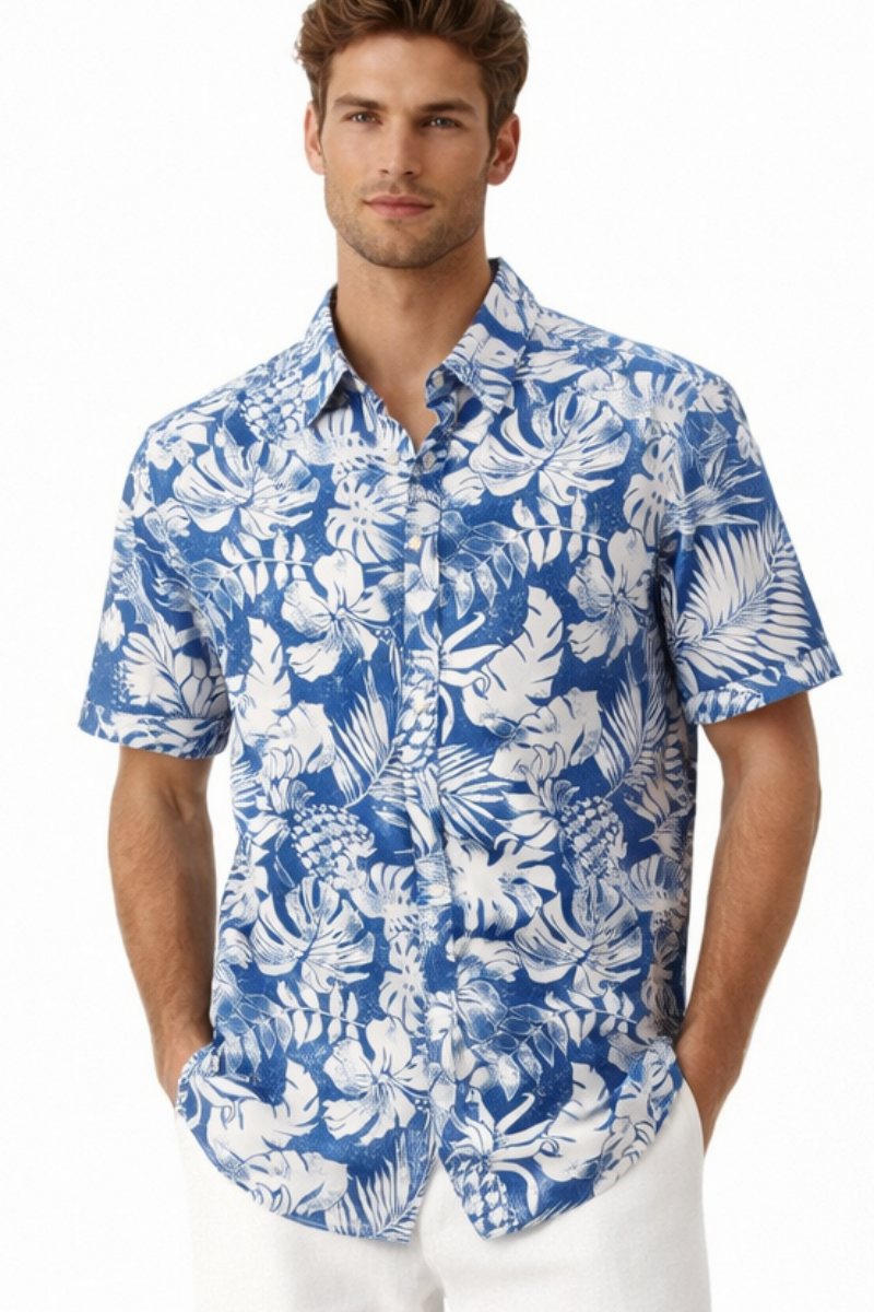 Blue Tropical Floral Short Sleeve Shirt – Tropical Tide Collection - MCX3841 - Casual Tropical Wear