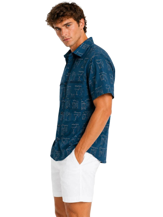 Men’s Cocktail Recipe Print Resort Shirt – Tropical Bar-Inspired Button Down for Beach Vacations, Cruises & Summer Getaways - MCX3911