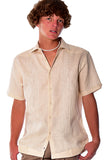 Bohio Mens 100% Linen Embroidered Front Short Sleeve Shirt in (3) Colors MLFG2031
