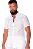 Bohio Mens 100% Linen Embroidered Front Short Sleeve Shirt in (3) Colors MLFG2031