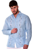 Bohio Mens 100% Linen Fancy Guayabera Style Shirt- Embroidered & Pin-Tucked in (3) Colors - MLFG2033 - Casual Tropical Wear