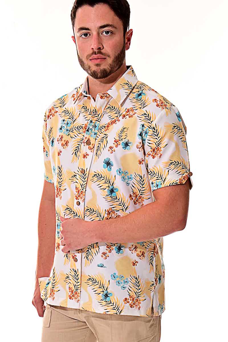 Bohio Men's Rayon Short Sleeve Button Down Tropical Print Shirt - MRS100 - Casual Tropical Wear
