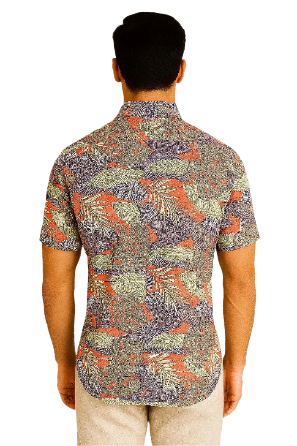 Men’s Tropical Leaf Print Cotton Gauze Short Sleeve Shirt – Multicolor- MCS3244 - Casual Tropical Wear