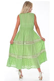 AZUCAR LADIES SLEEVELESS V-NECK LONG DRESS 100% COTTON -green back view on model - LCD1738 Media 1 of 4