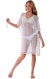 AZUCAR LADIES SQUARE TUNIC WITH LACE - BEACH WEAR - white on model LCT1735