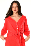 AZUCAR 3/4 SLEEVE FRONT TIE BLOUSE WITH BUTTONS - red - LLB1334