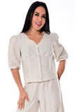AZUCAR LADIES 3/4 SLEEVE BUTTON DOWN BLOUSE 100% LINEN - IN (2) COLORS - LLB1699