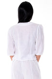 AZUCAR LADIES 3/4 SLEEVE BUTTON DOWN BLOUSE 100% LINEN - IN (2) COLORS - LLB1699 - WHITE BACK 