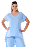 AZUCAR LADIES CASUAL V-NECK TUNIC 100% LINEN - IN (4) COLORS - LLWB110 blue solid 