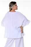 AZUCAR LADIES BUTTERFLY TOP WITH RUFFLES 100% LINEN - IN (3) COLORS - LLWB114 White back