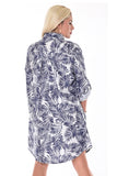 AZUCAR LADIES LONG SLEEVES PRINTED DRESS 100% LINEN - navy back view - LLWD102