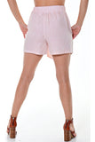 AZUCAR LADIES SHORT WITH SOFT FABRIC BELT 100% LINEN - ivory peach back view - LLWH100