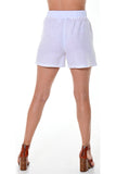 AZUCAR LADIES SHORT WITH SOFT FABRIC BELT 100% LINEN - white back view - LLWH100
