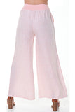 AZUCAR LADIES LONG LOOSE STRIPED PANTS WITH FRONT POCKETS 100% LINEN - ivory peach back - LLWP113S