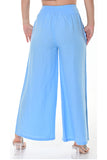 AZUCAR LADIES LONG LOOSE SOLID PANTS WITH FRONT POCKETS 100% LINEN - LT BLUE  BACK VIEW - LLWP113