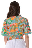 AZUCAR LADIES PRINTED V-NECK BLOUSE back view on a model - LRB1712
