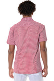 Bohio Mens Guayabera Style Gingham Pattern Cuban Shirt - Button Up Short Sleeve - red back MCG1372