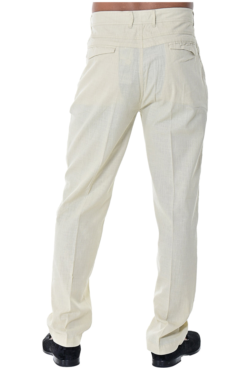 Bohio Mens Cotton Spandex Summer Casual Beach Dress Pant - Flat Front - in (4) Colors - MCSP486 - BEIGE