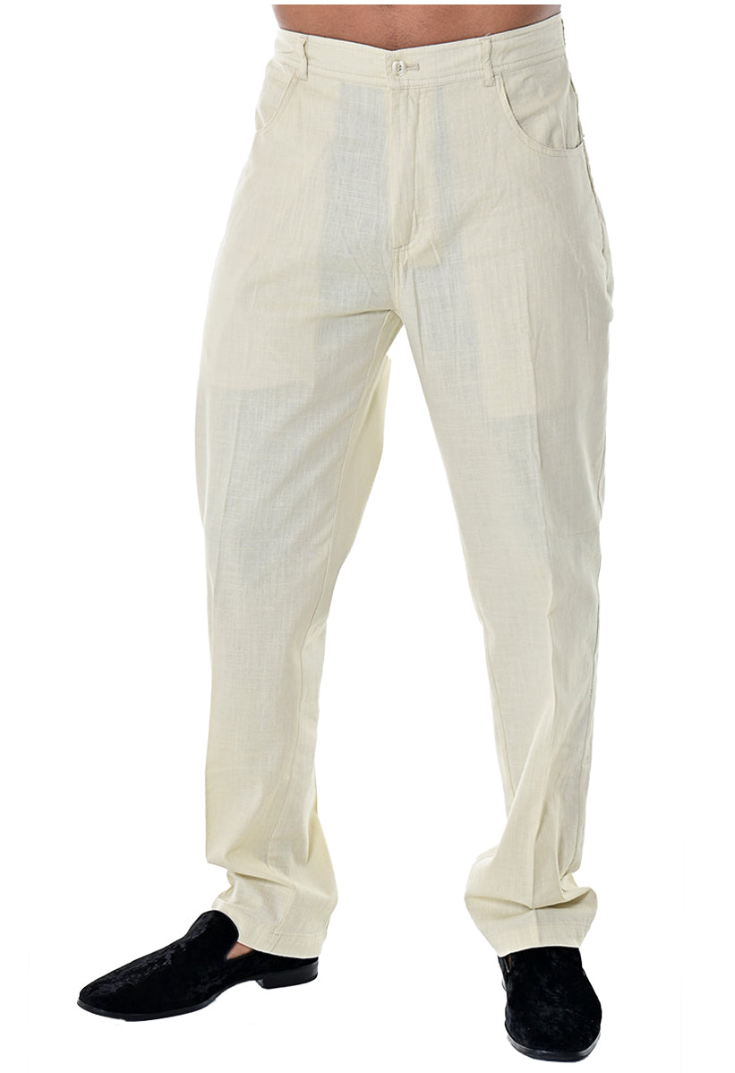 BOHIO Men's Cotton Spandex Summer Casual Beach Dress Pant - Flat Front  -MCSP486