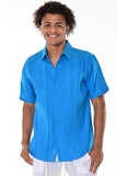 Bohio 100% Linen Mens Fancy Style Short Sleeve Shirt w/Anchor Embroidered Panels in (2) Colors-MLS1270 - Casual Tropical Wear