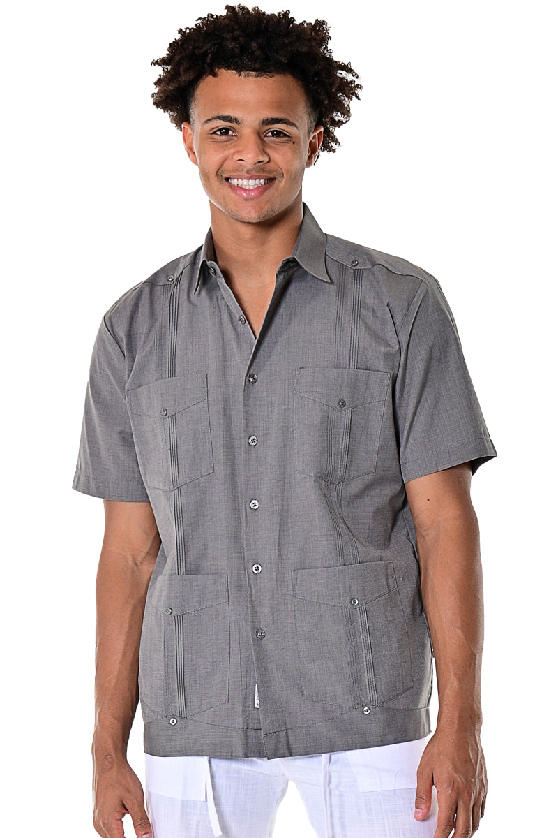 BOHIO Guayabera Shirt for Men Short Sleeve Traditional 4 Pocket Chacavana, Men's, Size: XL, Gray BOHIO Guayabera Shirt for Men Short Sleeve Traditional 4 Pocket Chacavana, Men's, Size: XL, Gray