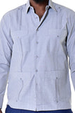 Bohio Mens Cuban Style Guayabera Shirt (4) Pkt Chacavana Long Sleeve Casual Button Up gray close up 