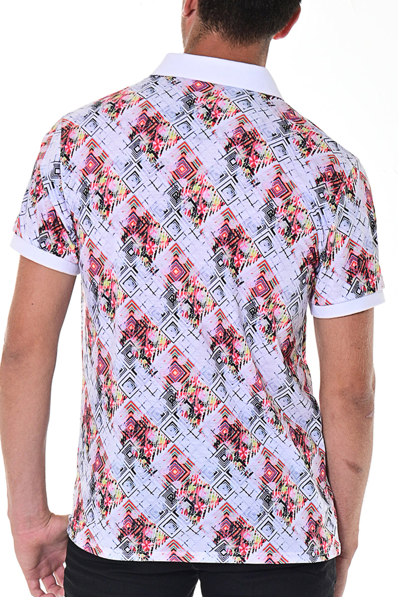 Bohio Mens Cotton Spandex Polo Print Shirt - Golf Casual Sport Look - back MKT1560