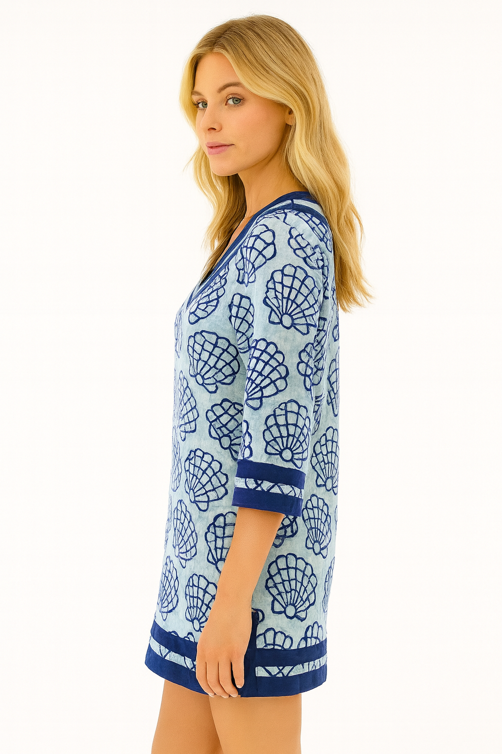 Tropical Seashell & Starfish Off-Shoulder Dress – 100% Cotton Beach Cover-Up - LCT3692 - Casual Tropical Wear