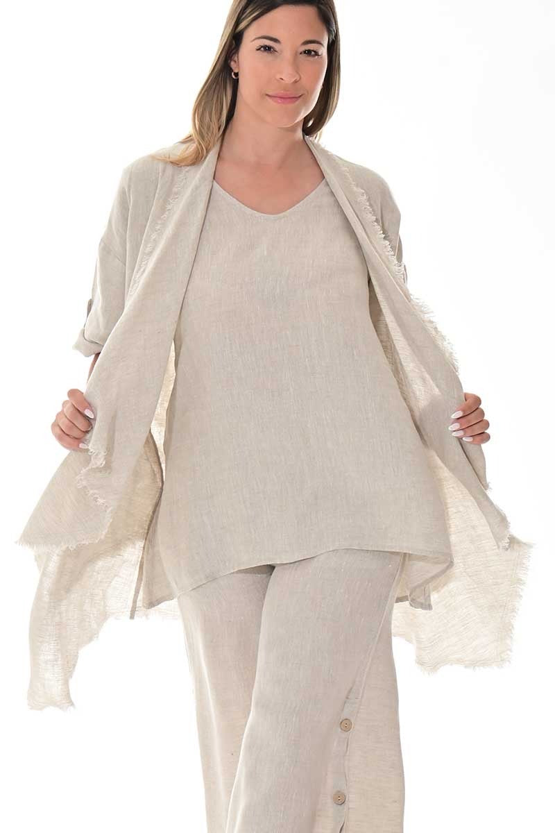Women's Lightweight Linen Cascade Blazer – Open-Front Layering Top - LLWB3107 - Casual Tropical Wear