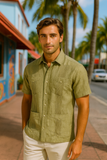 Men’s Wrinkle-Free Linen Look Guayabera Shirt – Short Sleeve, Linen Blend (6 Colors) -MLG3525