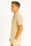 Men’s 2-Piece Crochet Cotton Set – Short Sleeve Button-Up Shirt & Matching Shorts (Available in Natural & White) - MSH3713