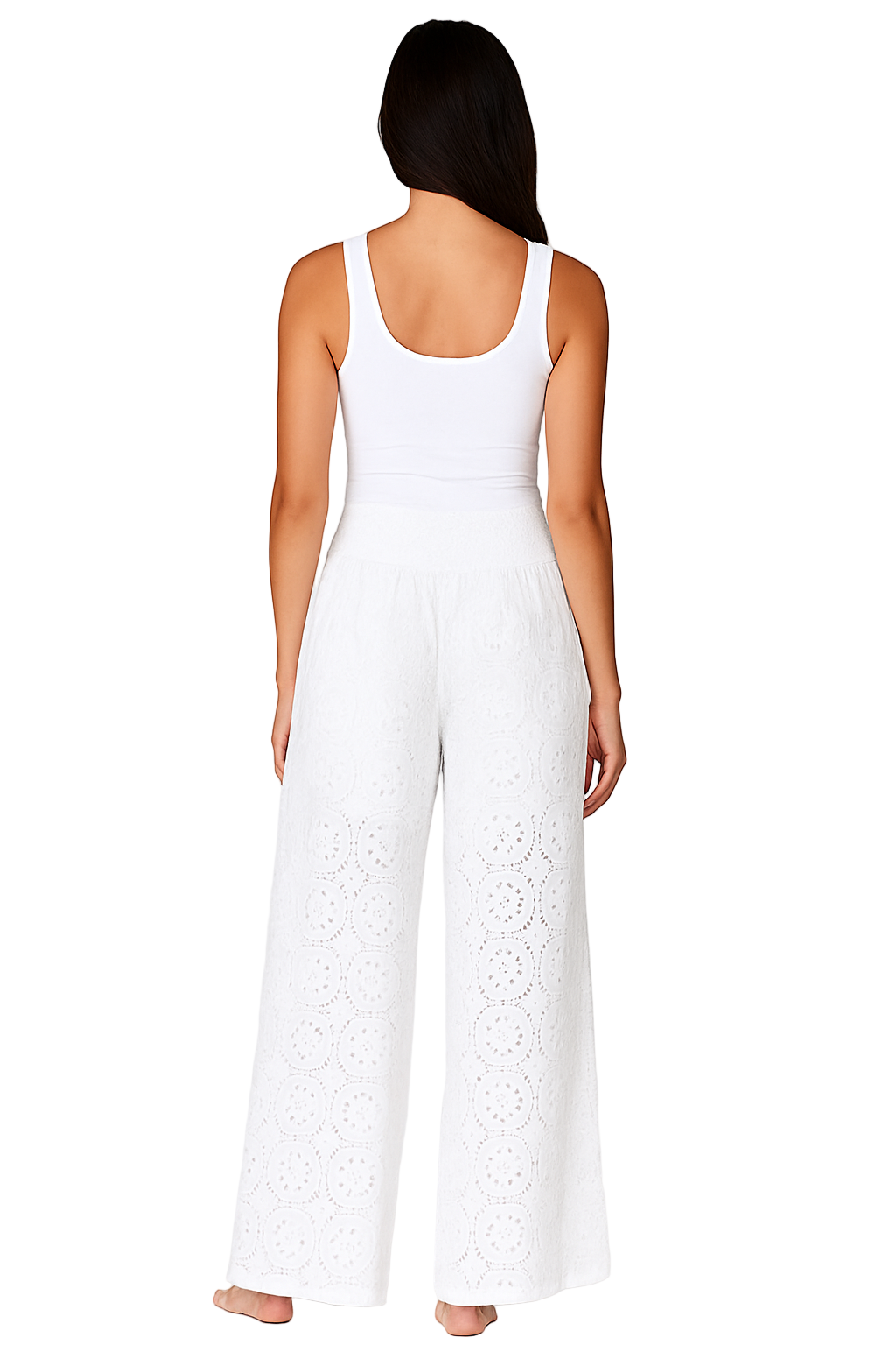 Ladies’ White Eyelet Button-Front Wide-Leg Pants - LCP3501 - Casual Tropical Wear