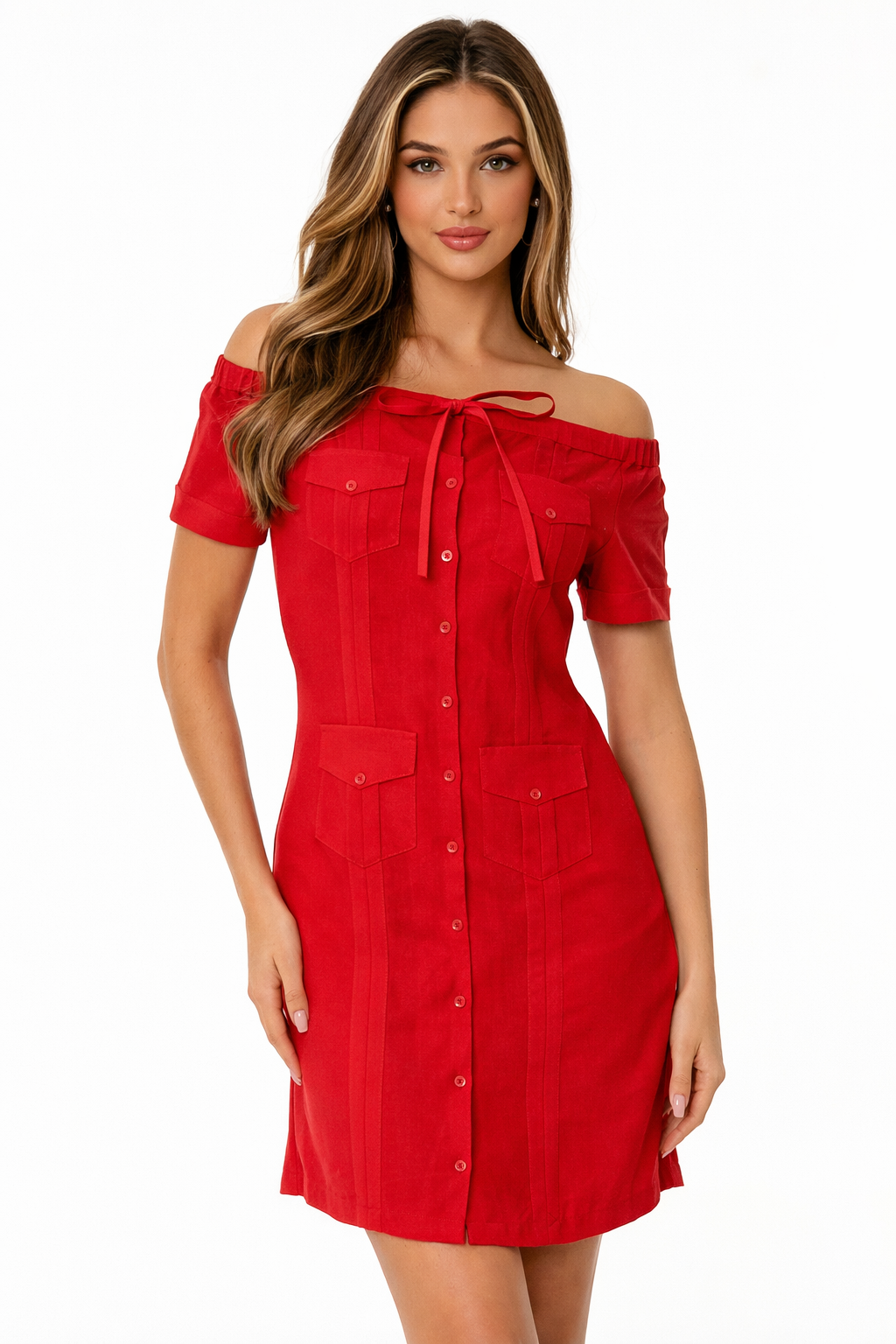 Ladies 100% Soft Linen Traditional (4) Pocket Guayabera Dress in (5) Colors - LLGD3011 - Casual Tropical Wear