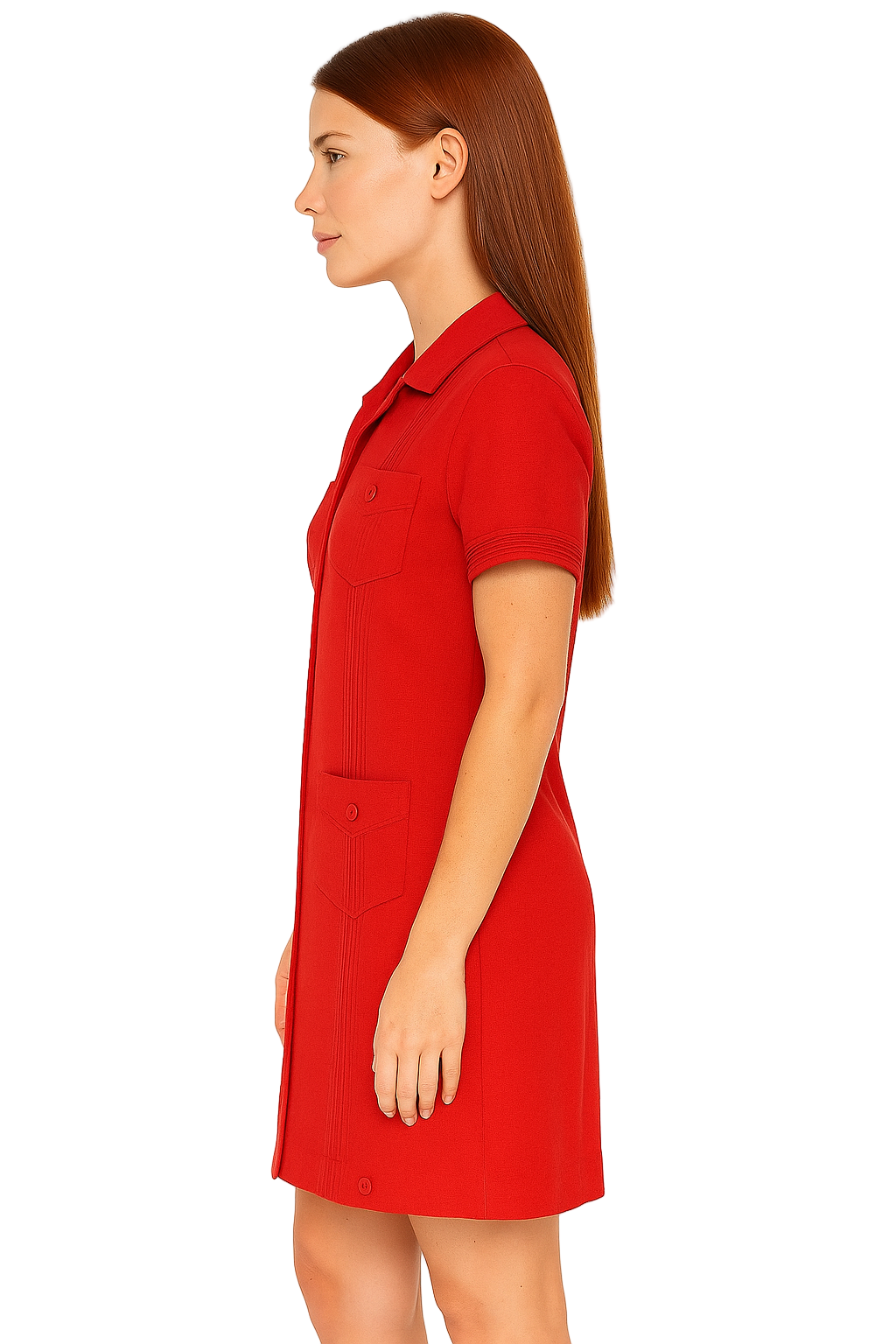 Ladies 100% Soft Linen Traditional (4) Pocket Guayabera Dress in (5) C Casual Tropical Wear Ladies 100% Soft Linen Traditional (4) Pocket Guayabera Dress in (5) C Casual Tropical Wear