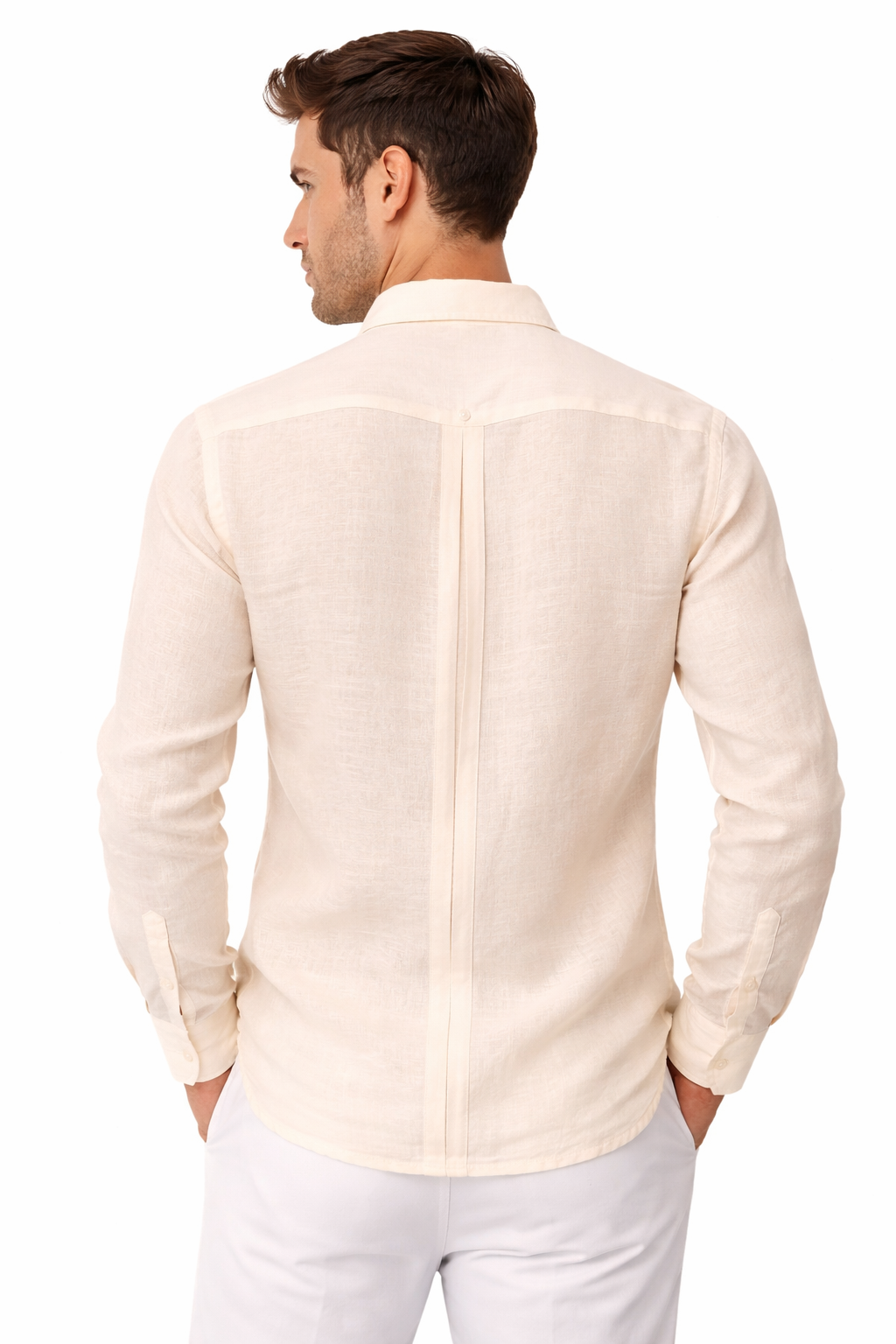 Bohio Men’s 100% Linen Pleated Long Sleeve Shirt | Lightweight Button-Up | Red & Natural - Casual Tropical Wear