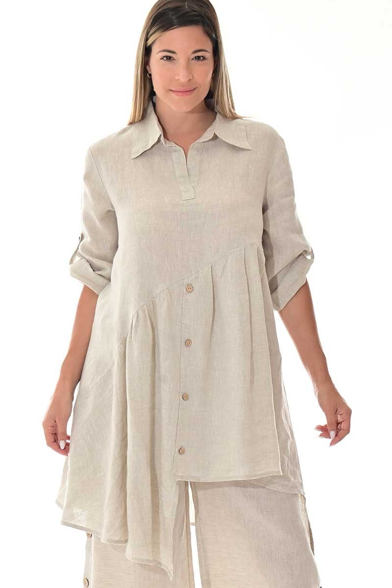 Linen Button-Down High-Low Dress/Blouse – LLWB3108 - Casual Tropical Wear