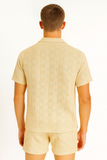 Men’s 2-Piece Crochet Cotton Set – Short Sleeve Button-Up Shirt & Matching Shorts (Available in Natural & White) - MSH3713