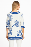 White & Royal Blue Coral Print Cotton Tunic – 100% Cotton Resort wear Top or Beach Cover-Up - LCT3694